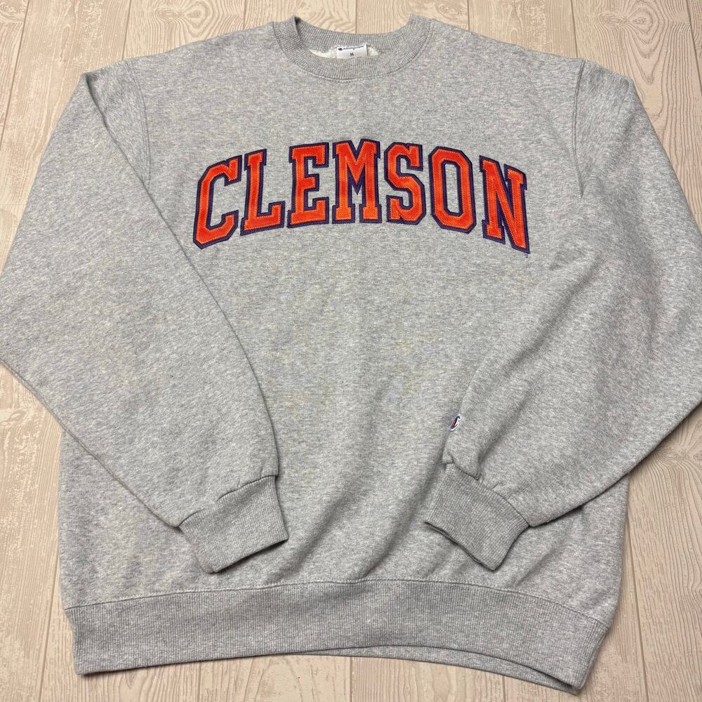 Champion Clemson Tigers Sweatshirt Men’s M Gray Spellout Crewneck NCAA
